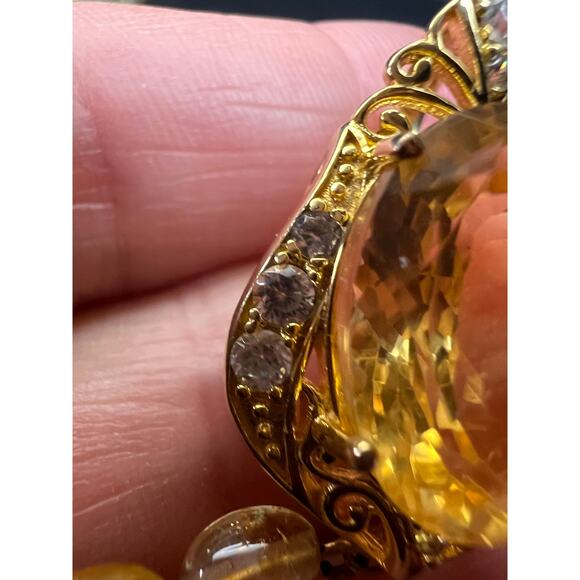 Citrine Enhancer Pendant Gold Over 925 w/ White Topaz & Citrine Drops - Picture 9 of 16